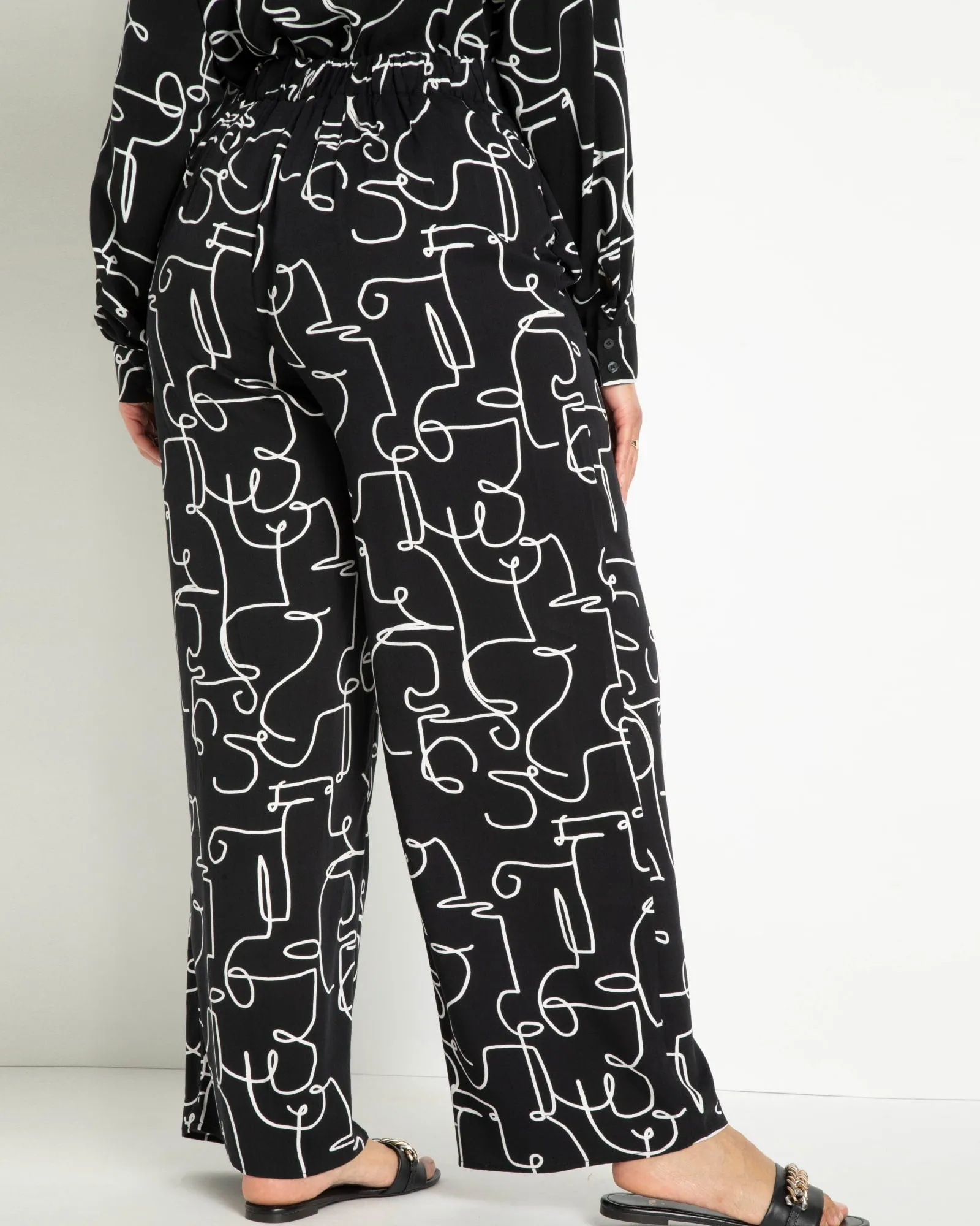 Printed Wide Leg Pant | Dandy Doodle - Black   White