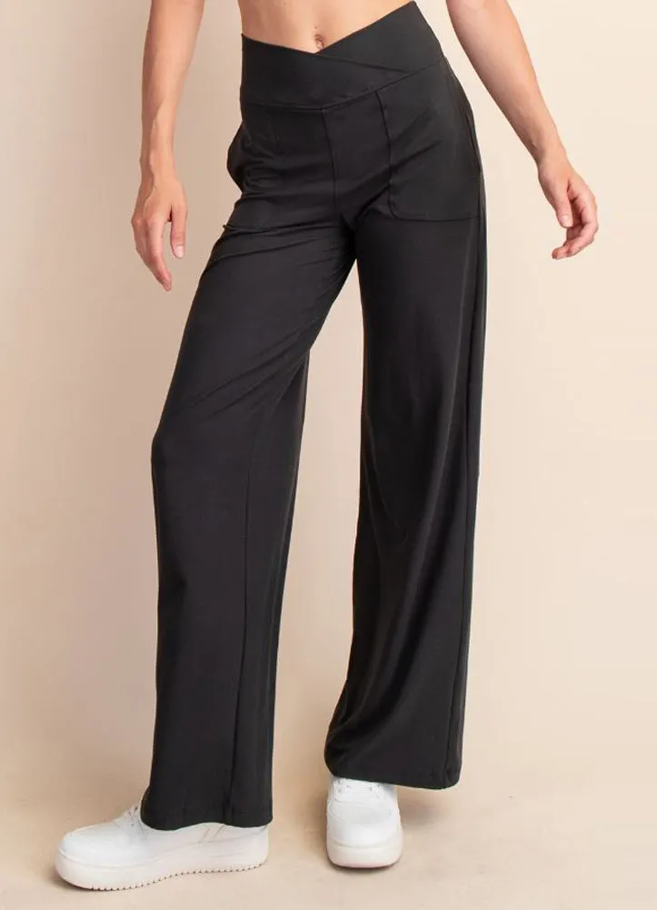 Recycled Butter V Waist Wide Pants in Black by Rae Mode