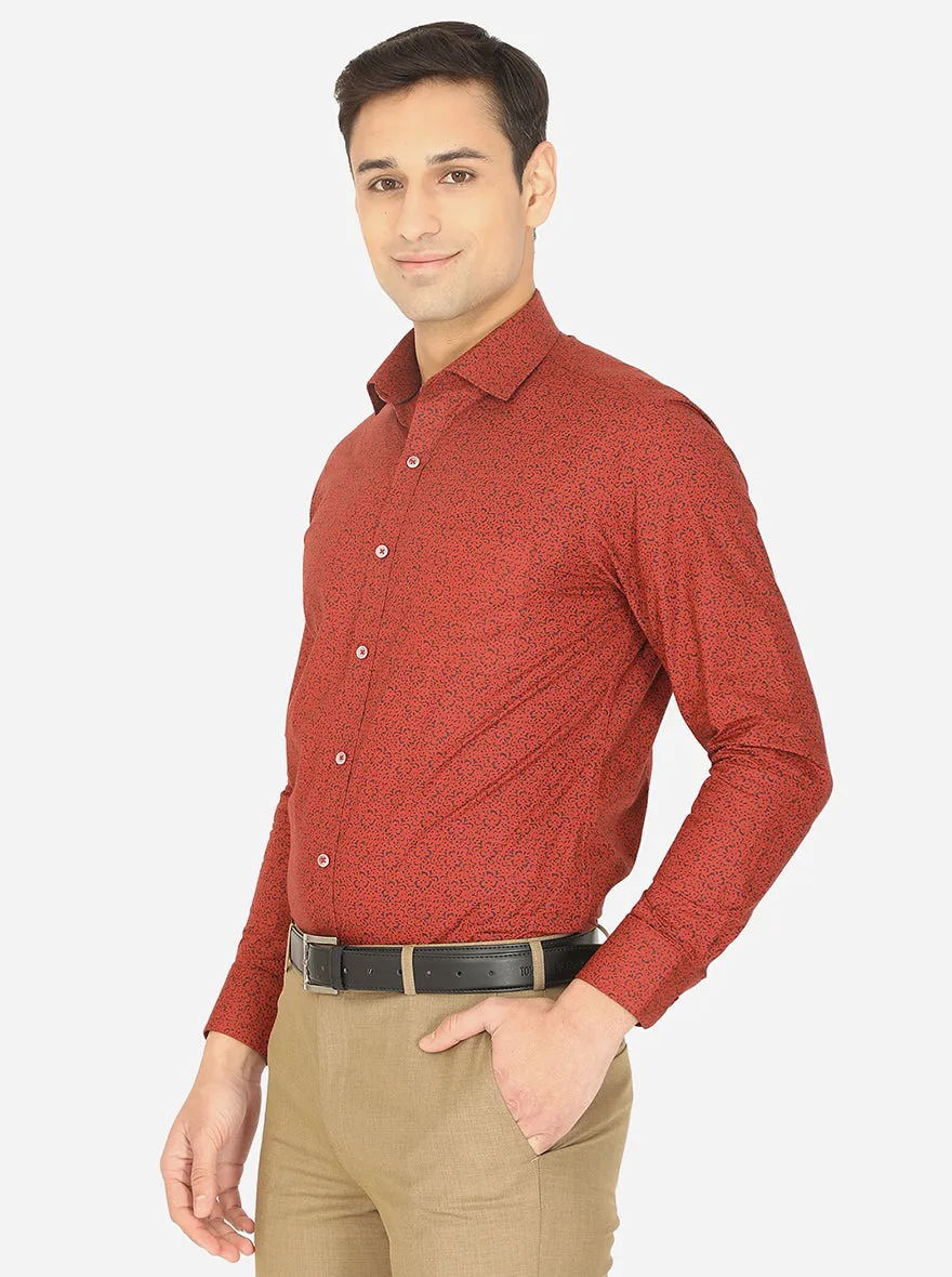 Rust Printed Slim Fit Formal Shirt | Greenfibre