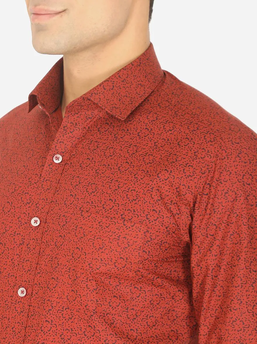 Rust Printed Slim Fit Formal Shirt | Greenfibre