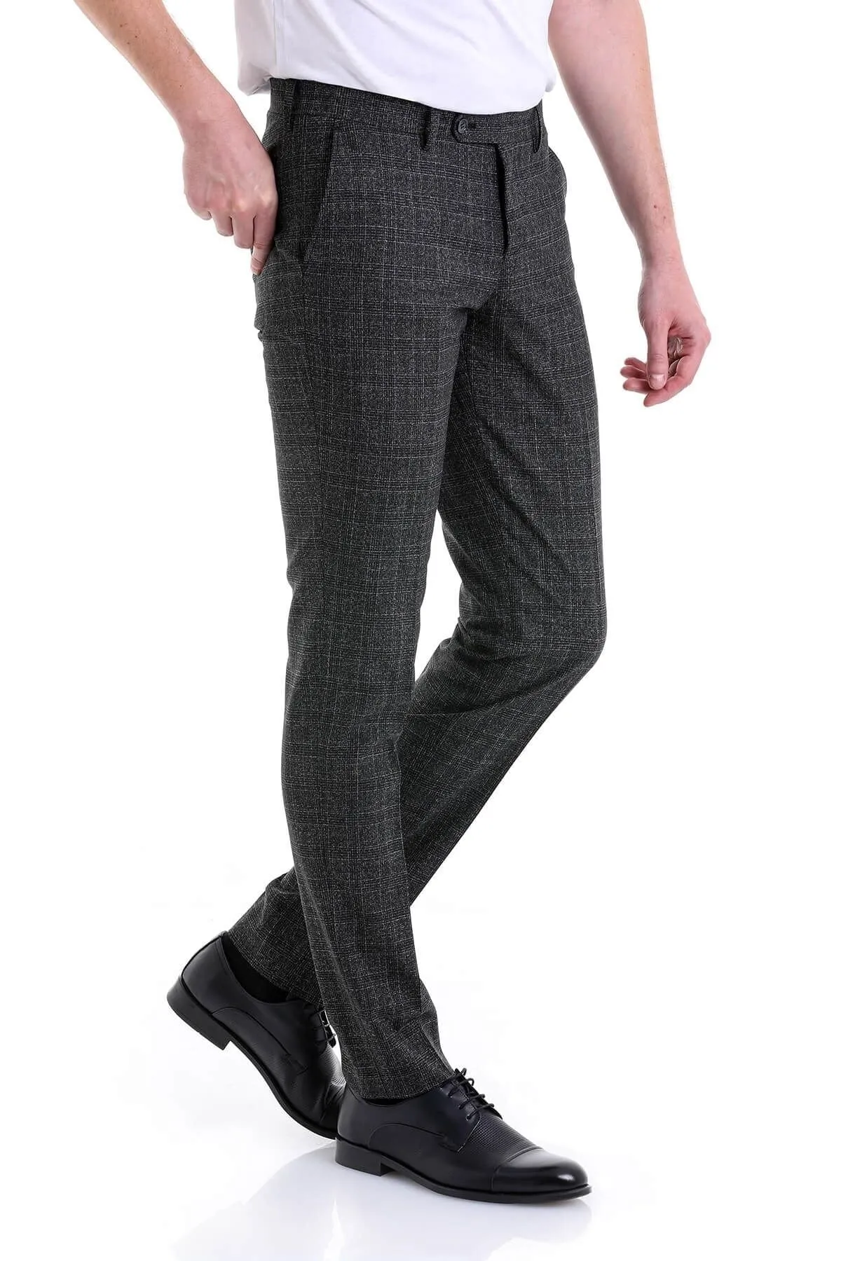 Slim Fit Side Pocket Low Waist Unpleated Navy Dress Pants, Black K.