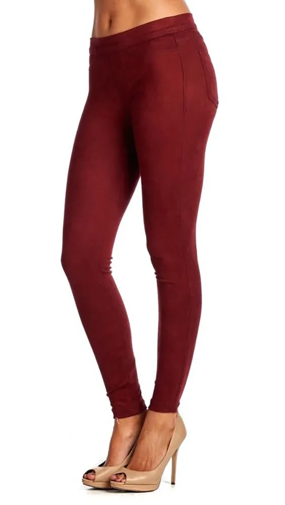 Suede Skinny Pants Legging Red