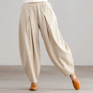 Summer Women Ramie Cotton Wide Leg Pants