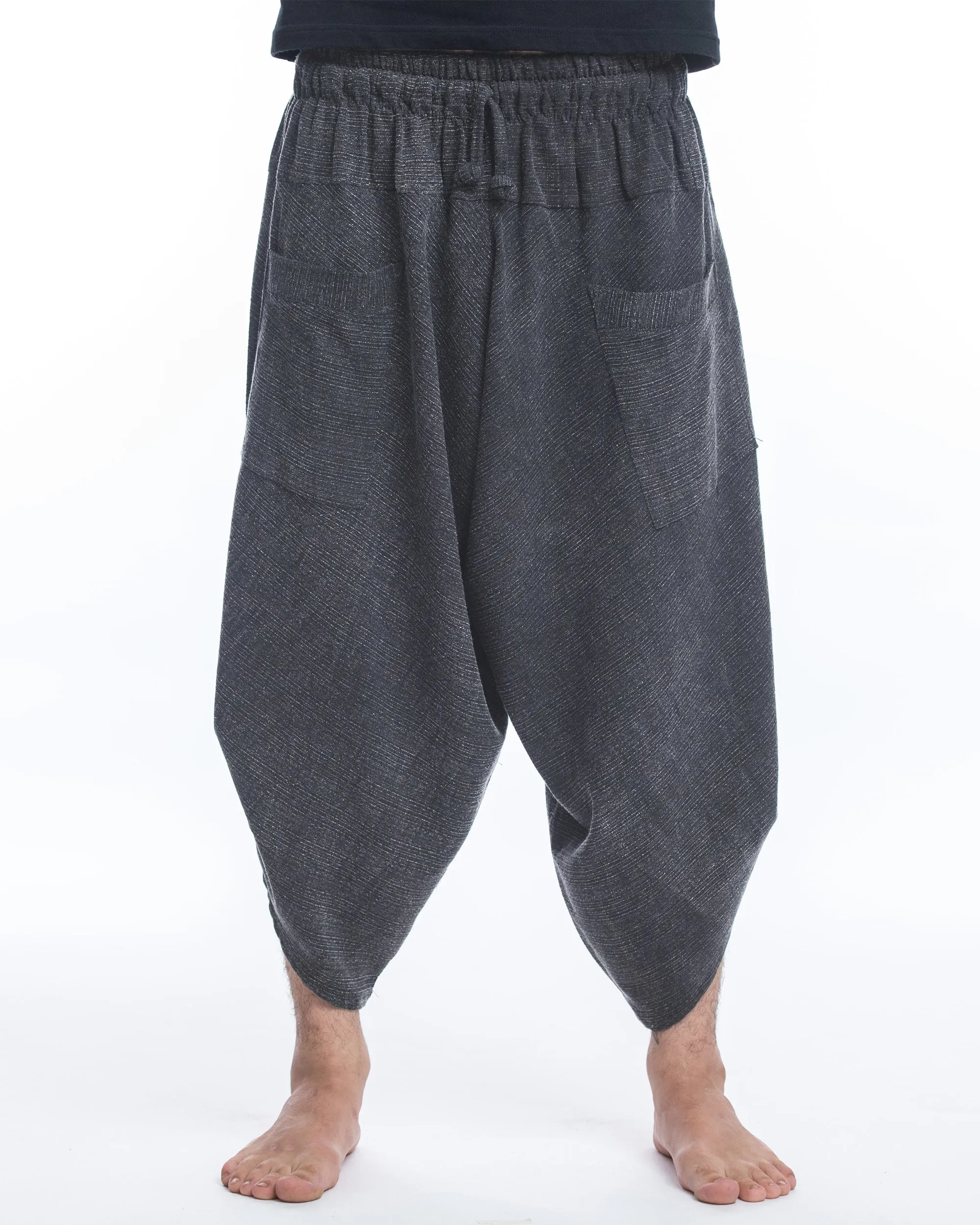 Unisex Stone Washed Large Pockets Harem Pants in Black