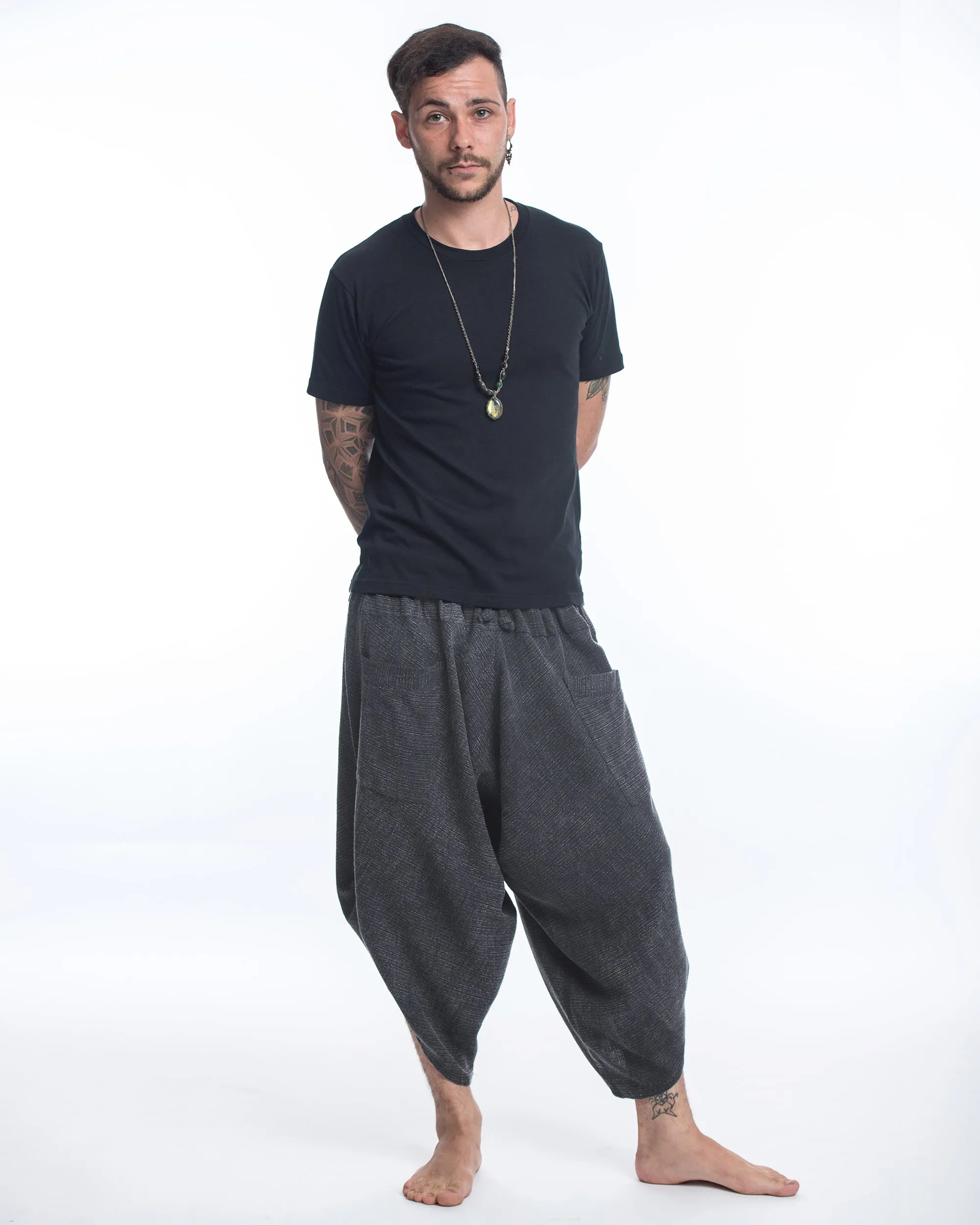 Unisex Stone Washed Large Pockets Harem Pants in Black